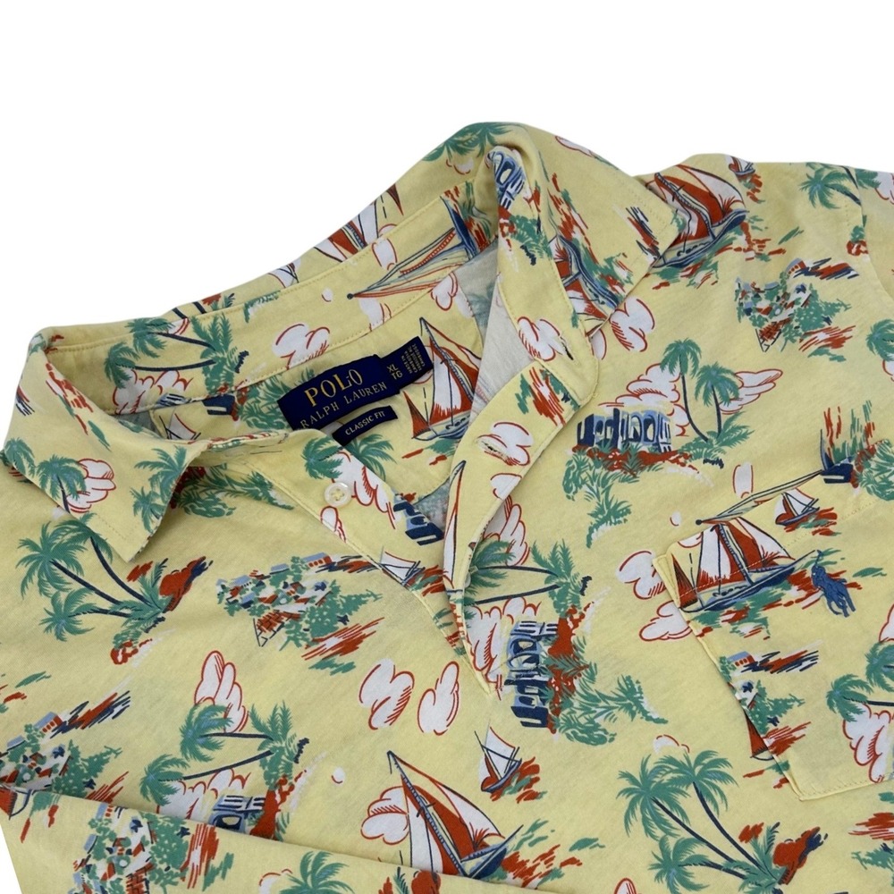Polo Ralph Lauren Mens XL Yellow Nautical Sailboat Tropical Polo Classic Fit